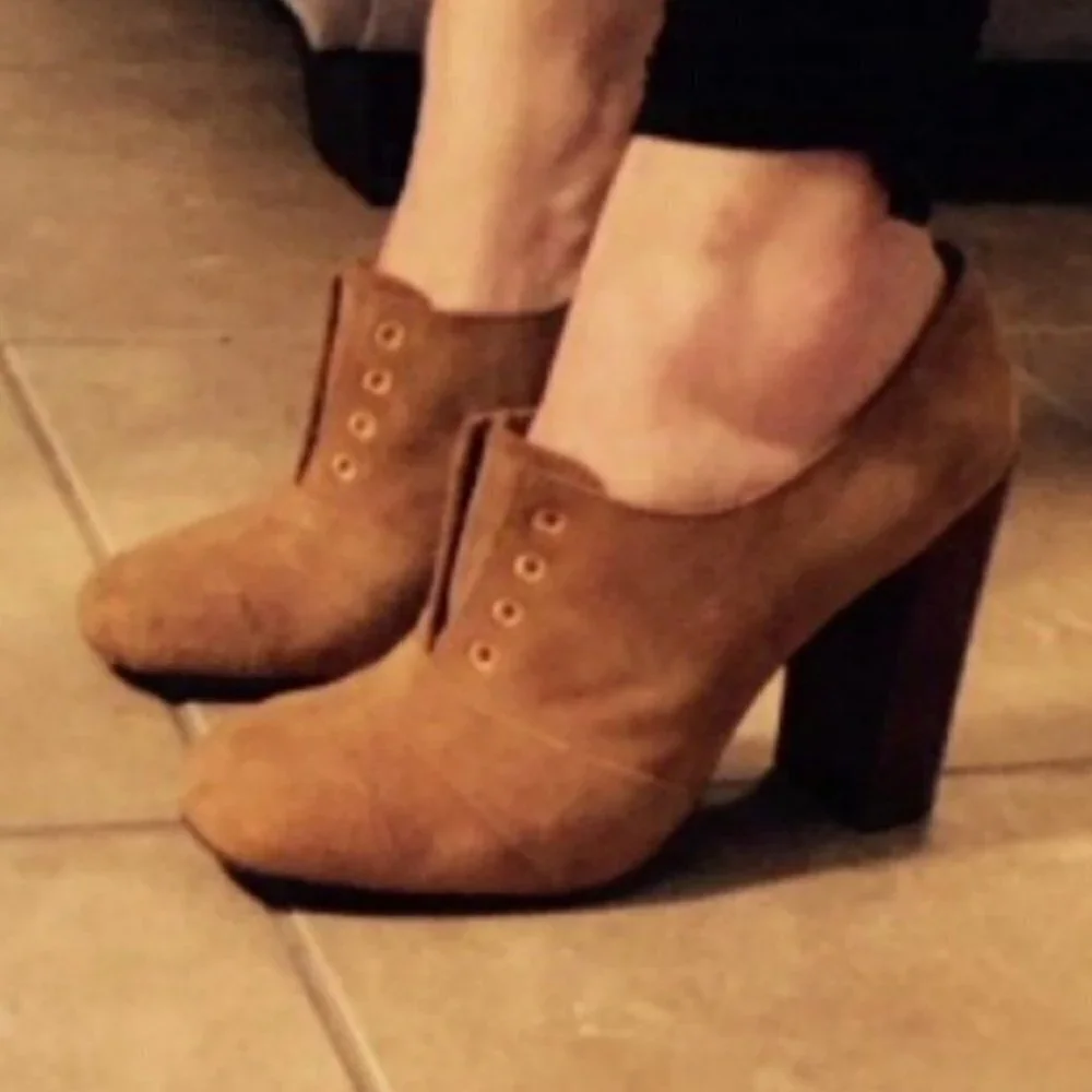 Tory Burch Charcoal Suede Block Heel Ankle Booties